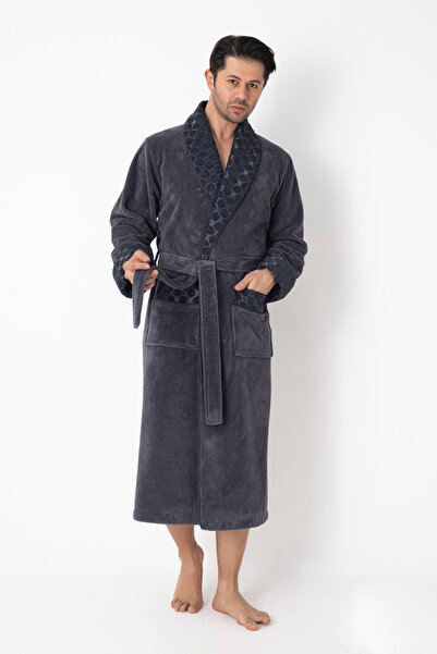 Nuşa Men's Anthracite Quilted Bamboo Cotton Bathrobe