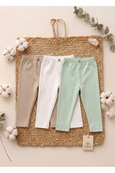 3pcs Cotton Soft Textured Baby Leggings