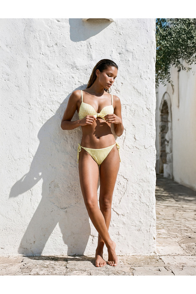 Koton Μπλουζάκι μπικίνι με φιόγκο και σχέδιο ποτικαρέ, που δίνει όγκο