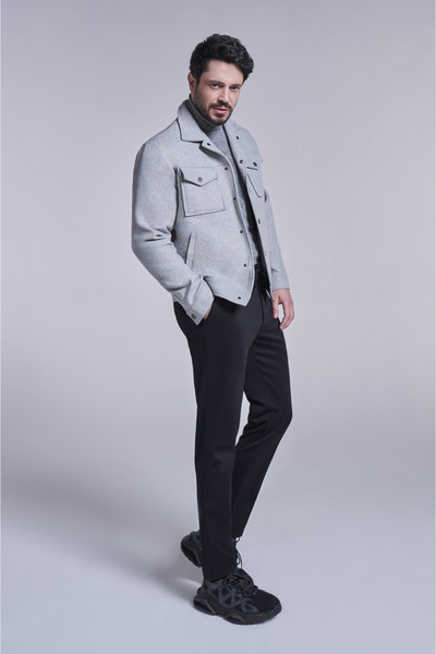 Avva Ανδρικό γκρι κλασικό γιακά με κουμπωτή τσέπη κοντό παλτό A32y6121