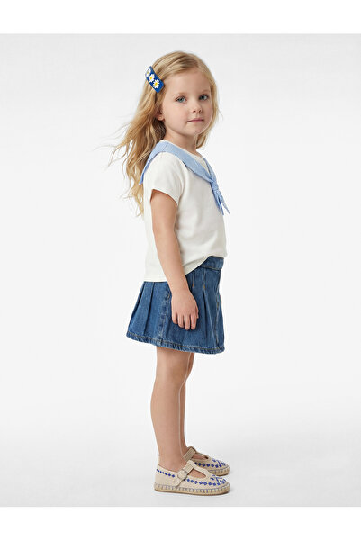 Koton Βαμβακερό κοντομάνικο μπλουζάκι με γιακά ποδηλατικού τύπου και αντίθεση...