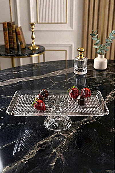WuuQ Crystalized Patterned Rectangular Glass Presentation Stand with Feet for...
