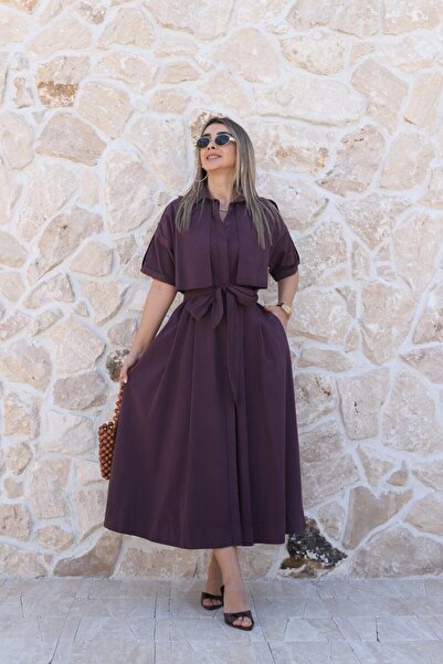 bytugcekaya Αντιανεμικό παλτό από δαμασκηνί με λεπτομέρειες Πουκαμισοφόρεμα