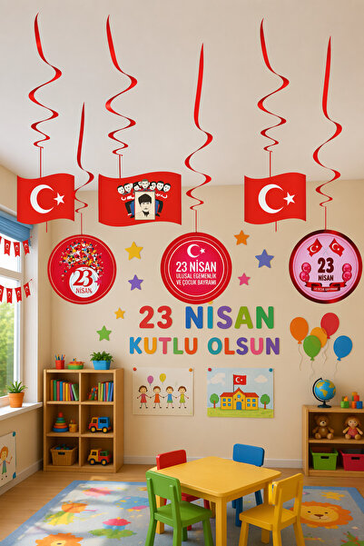 Parti dolabı 23 Nisan Süsleri Okul Kreş Süsleme Seti Türk Bayrağı Balon Çubuk...