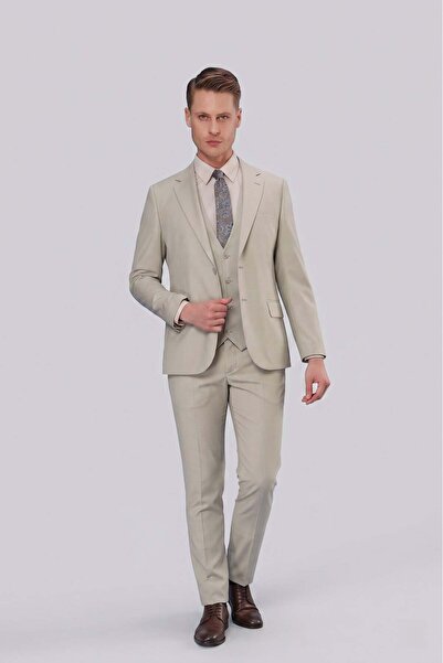 Efor Slim Fit Mono Yaka Düz Çağla Yelekli Takım Elbise TK 871