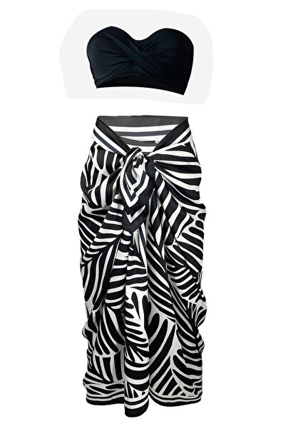 Bolder Lana-μαύρο μοτίβο φύλλου Pareo See-through Γυαλιστερό ύφασμα-95cm*145cm