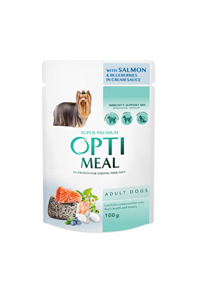 OptiMeal Hrană umedă pentru câini adulți, somon și afine în sos, 12x0.1kg