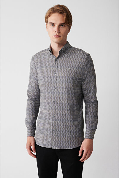 Avva Pánska pružná bavlnená košeľa s golierom s golierom a gombíkom A32Y2145