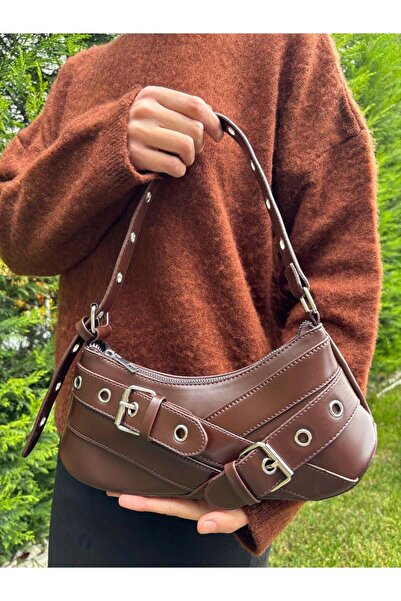 lalettobags Γυναικεία τσάντα ώμου σε καφέ χρώμα Lotus Model με ρυθμιζόμενο λο...