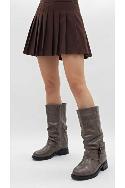 Luvesta Shoes Bukle Deri Bot Koyu Gri - Kahve