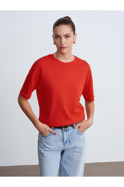 Dilvin 3683 Basic T-Shirt-Κόκκινο