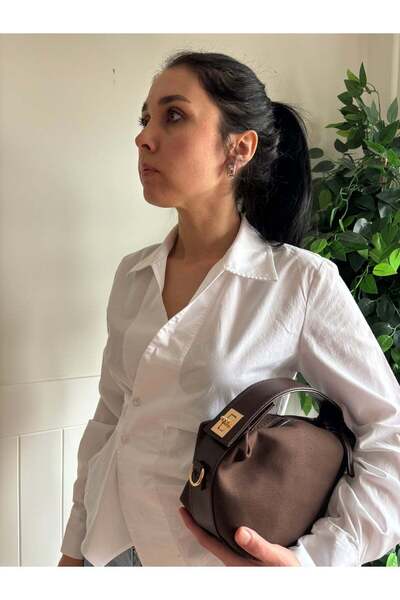 lalettobags Women's Lilyum Model Lock Detailed Linen Hand & Crossbody Bag