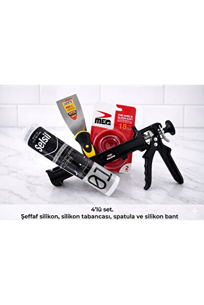 Frs 4’LÜ SİLİKON TAMİRAT SET. ŞEFFAF SİLİKON, SİLİKON TABANCASI, SPATULA, AKR...