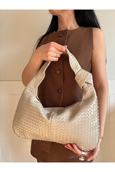 lalettobags Γυναικεία τσάντα ώμου Aster Model με πλεκτή λεπτομέρεια, μικρού μ...