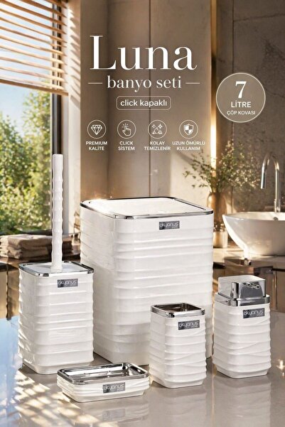 Okyanus Home Luna Λευκό Χρώμιο Τετράγωνο Σετ Μπάνιου 5 τεμαχίων