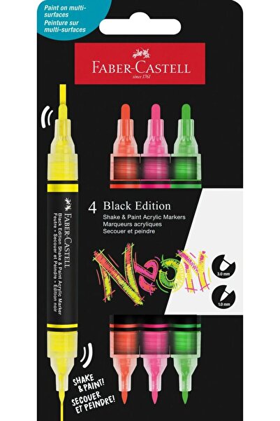 Faber Castell Σετ 4 Ακρυλικό μαρκαδόρων Shake&Paint σε νέον χρώματα Faber-Cas...