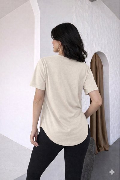 ribana Kadın Bisiklet Yaka Basic Kısa Kollu Regular Rahat Kesim T-Shirt 6644