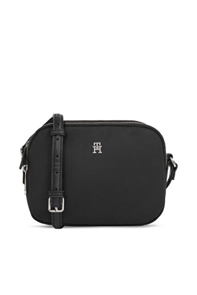Tommy Hilfiger Kadın Logolu Deri Kart Bölmeli Günlük Kullanım Siyah Omuz Çant...