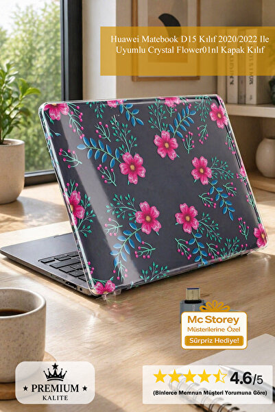 SyncCase Huawei Matebook D15 Kılıf 2020/2022 Ile Uyumlu Crystal Flower01nl Ka...