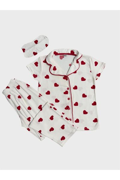 tusem butik homewear Majka-ćerka pamučna bela košulja sa uzorkom srca, ovratn...