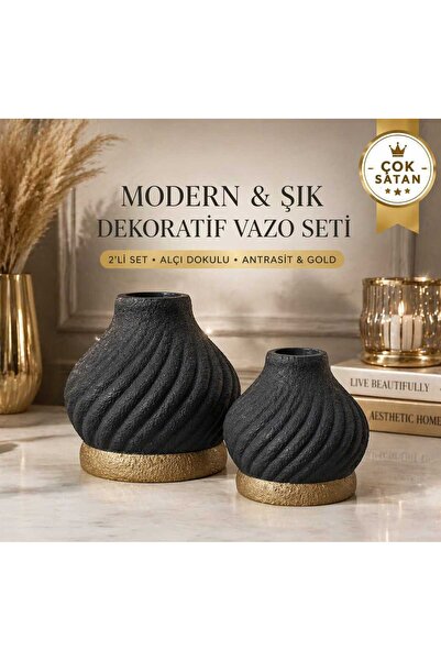 VARKAL Set de vaze decorative moderne, curbate, din 2 piese – Aspect ceramic,...