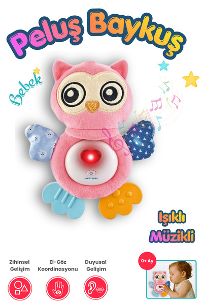 VARDEM OYUNCAK Sesli ve Işıklı Bebek Yatıştırıcı Baykuş Peluş Oyuncak