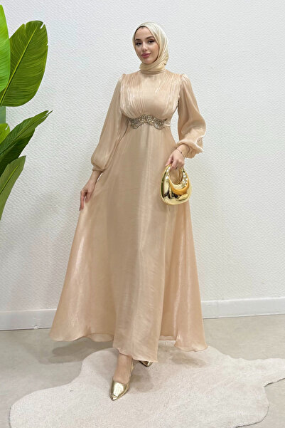 Tesettür Diyarı Mosera Janjan Υφασμάτινο Φόρεμα Τεσεττούρ με Πέτρες στη Μέση ...