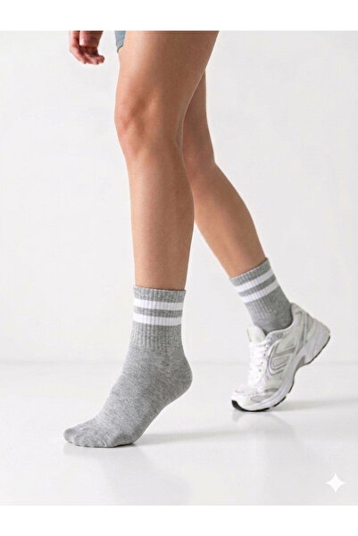 EymenSocks 6'lı Ekonomik Kısa Rahat Fitilli Kolej Çemberli Tenis Çorabı Gri -...