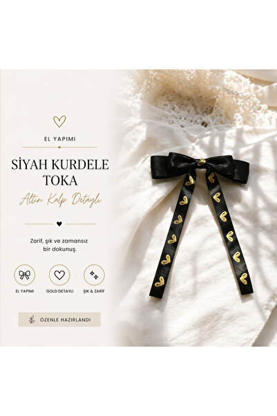 Design 4N Minimal Siyah Fiyonk Toka – Gold Kalp Desenli, Günlük & Özel Gün Sa...