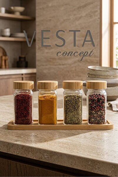 VESTA Concept طقم توابل زجاجي مربع الشكل - طقم من 4 قطع يشمل وعاء ملح ووعاء ت...