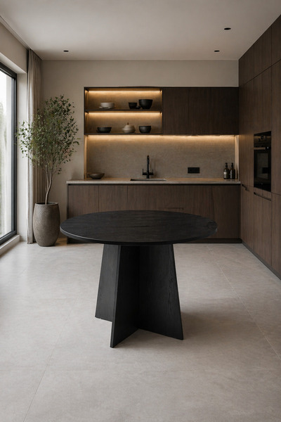 Atolye Casa 120x120cm Wood Siyah Mutfak Masası Sabit Loop Model