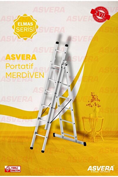 ASVERA 3X2 = 6 METRE "A" TİPİ 3 PARÇA LI ALÜMİNYUM MERDİVEN
