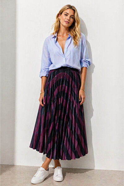 NOVİ Pleated Long Skirt-Purple Navy Blue