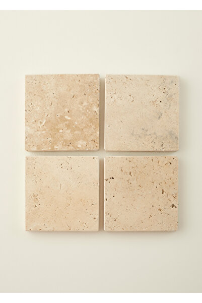 Bella Maison Σετ 4 Ταρακτίνια από Τραβερτίνη (10x10 cm)