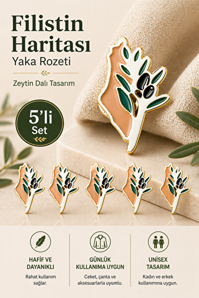 Zaytoon 05'Lİ Filistin Haritası Yanında Zeytin Dalı Altın Renkli Unisex Menil...