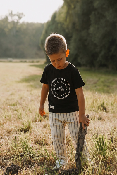 Cigit Σετ παντελονιού με ριγέ μουσελίνα με στάμπα ποδηλάτου, μαύρο, για 2-10 ...