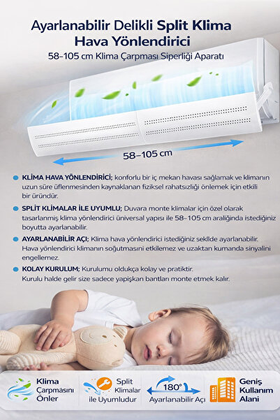 KENLY Ayarlanabilir Delikli Klima Hava Yönlendirici 58-105 CM Klima Çarpması ...