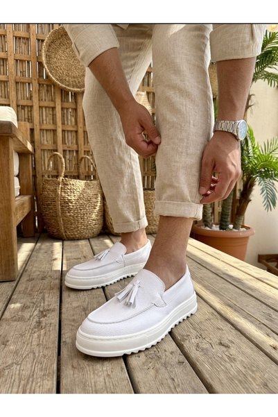 BOA Ba0154 Laceless High Sole Skin White Color Tassel Men's Shoes