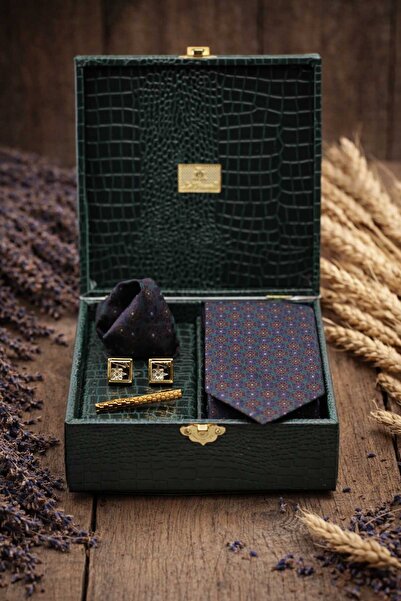 Kravatkolik Πράσινη ανδρική συσκευασία δώρου - Κλιπ γραβάτας με μαντήλια KMK110