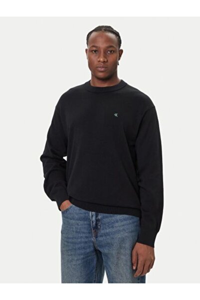 Calvin Klein Μαύρο πουλόβερ με κέντημα με λογότυπο ανδρικής μάρκας, στρογγυλή...
