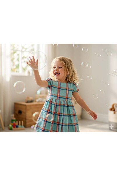 Hilal Akıncı Kids Κοριτσίστικο φόρεμα με φιόγκο και καρό σχέδιο