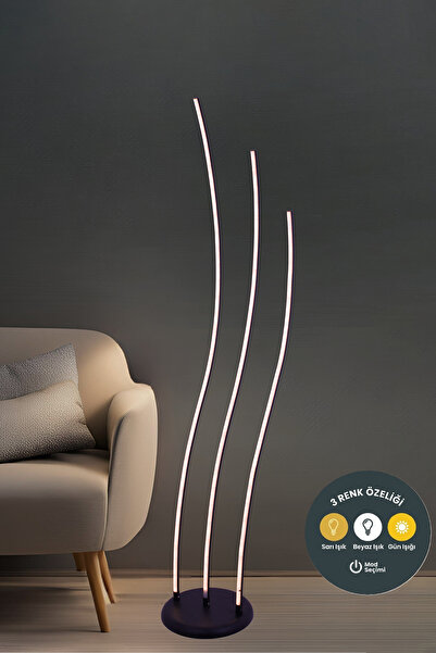 Lzy Avize Store Modern 3’lü Çubuk LED Lambader Siyah– Şık Yerden Aydınlatma D...