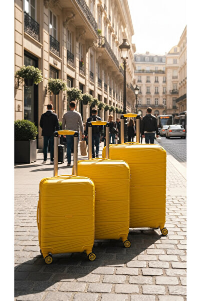 Nishev.com Evini Sev 3’lü Valiz Bavul Seti Sarı – Darbelere Karşı Yüksek Koruma