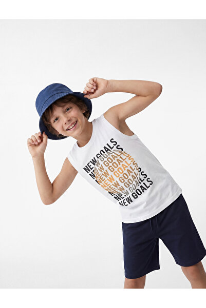 Koton Βαμβακερό αμάνικο μονόχρωμο μπλουζάκι με στάμπα