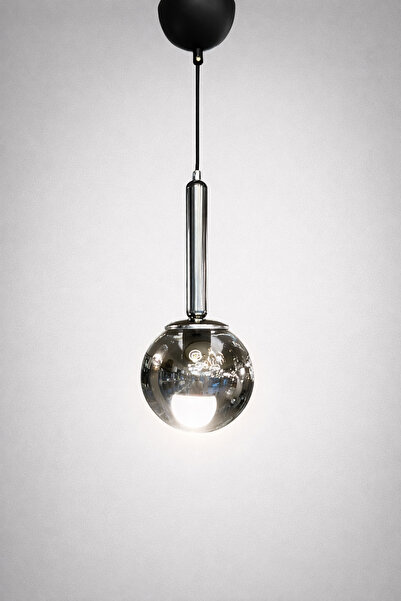 MINIMAL ETICARET VE BILGI TEKNOLOJILERI Globe Black & Silver Slim FÜME Cam Avize