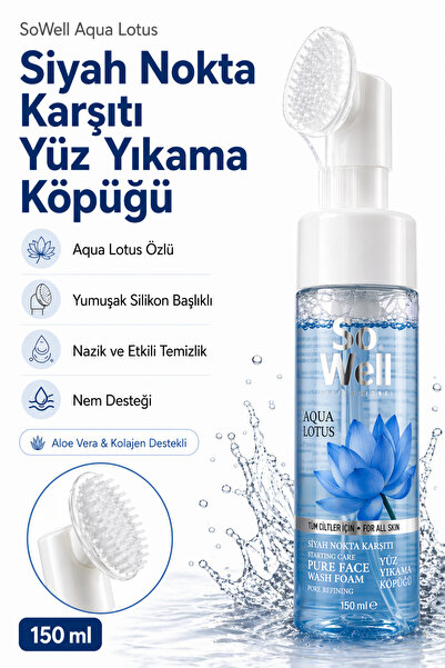 Sowell Aqua Lotus Siyah Nokta Karşıtı Silikon Başlıklı Yüz Yıkama Köpüğü 150 ml