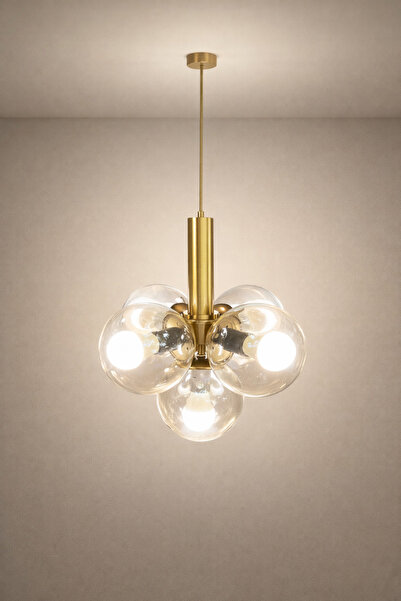 MINIMAL ETICARET VE BILGI TEKNOLOJILERI Globe Golden 4+1 Honey Yelloww Cam Avize