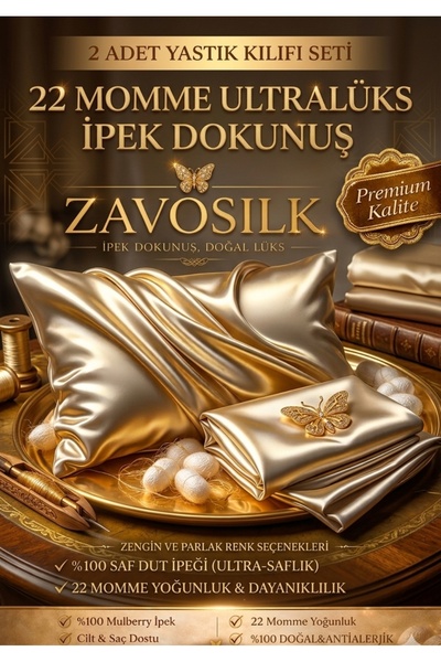 ZAVO "Zavo Silk %100 Saf Organik İpek Yastık Kılıfı 2'li Set - 22 Momme Ultra...