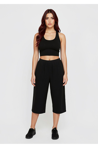 By Piera Μαύρο γυναικείο παντελόνι - 100% βαμβάκι, εσώρουχο σε σχήμα και φόδρα