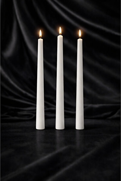 Lúmea Candle Lúmea 3’lü Beyaz Şamdan Mum Seti 25 CM | Dekoratif Uzun Mum |Pre...